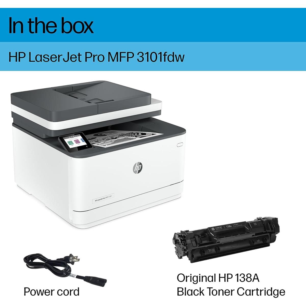 HP LaserJet Pro MFP 3103fdw Mono Laser Multifunction 4-In-One Printer Wireelss , Duplex & Auto Feeder - White HP LaserJet Pro MFP 3103fdw Mono Laser Multifunction 4-In-One Printer Wireelss , Duplex & Auto Feeder - White