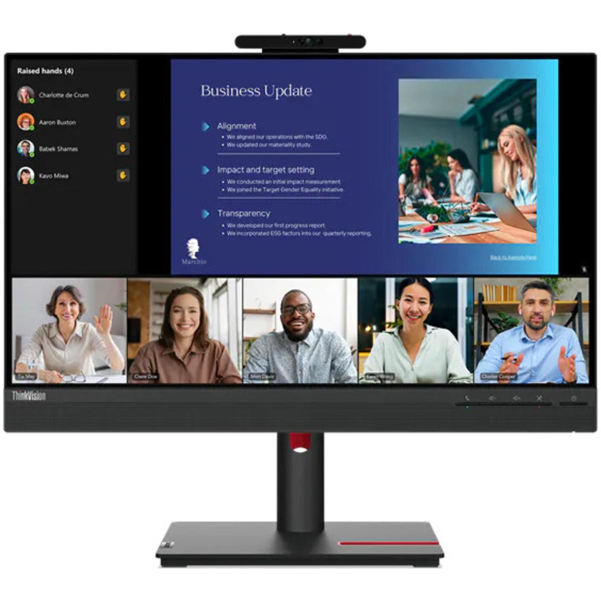 Lenovo ThinkVision T24mv-30 24" IPS Full HD 75Hz Conferencing Monitor Adjustable Stand Built In 5MP IR+RGB Webcam & Speakers & Mic w/ HDMI 2.1, DP, USB C & USB Hub