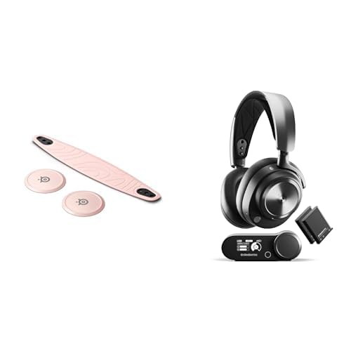 SteelSeries Nova Bundle: Arctis Nova Pro Headset + Nova Booster Pack - Rose Quartz Headband, Customizable Speaker Plates - Hi-Fi Drivers, ANC - Infinity Power System - PC, PS5/PS4, Switch, Mobile