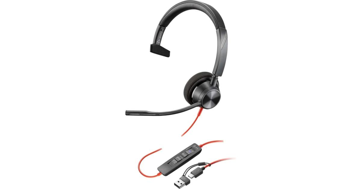 Poly Blackwire 3310 Wired USB Type-A & Wired USB Type-C One-Ear Boom Mic Noise & Echo Reduction.