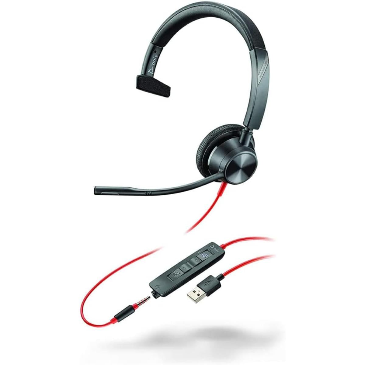 Poly Blackwire 3315 Wired Usb Type A & Wired Usb Type C & 3.5 Mm One Ear Boom Mic Noise & Echo Reduion For Mobile , Pc & Mac Works With Teams (certified)