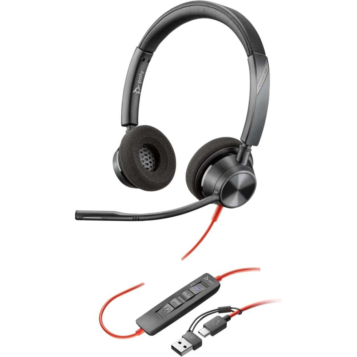 Poly Blackwire 3320 Wired Dual Ear Boom Mic Usb C Headset + Usb C/a Adapter Noise Canceling Mic For Pc & Mac & Mobile Works With Teams (certified) - CompuMe
