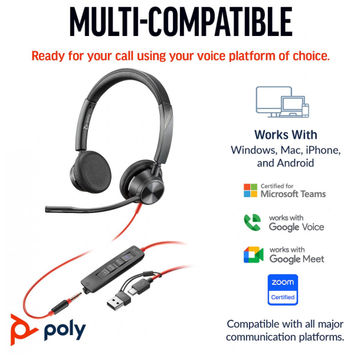 Poly Blackwire 3325 Wired Dual Ear Boom Mic Usb C & Usb A & 3.5mm Noise Canceling Mic For Pc & Mac & Mobile Works With Teams (certified) Poly Blackwire 3325 Wired Dual Ear Boom Mic Usb C & Usb A & 3.5mm Noise Canceling Mic For Pc & Mac & Mobile Works With Teams (certified)