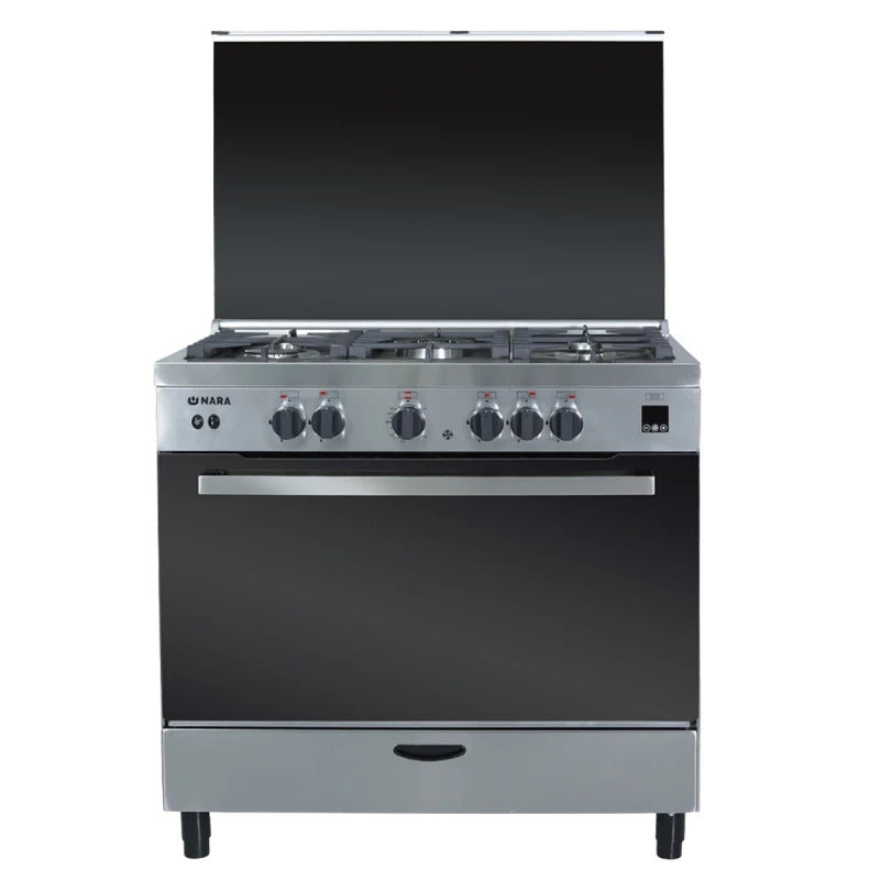 Nara Gas Cooker, 90Cm, 5Burners, Matte Silver - NAXM 9010