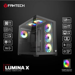 Fantech CG85X Lumina X Tempered Glass Mid Tower Gaming Case Black - (6ARGB Fans)