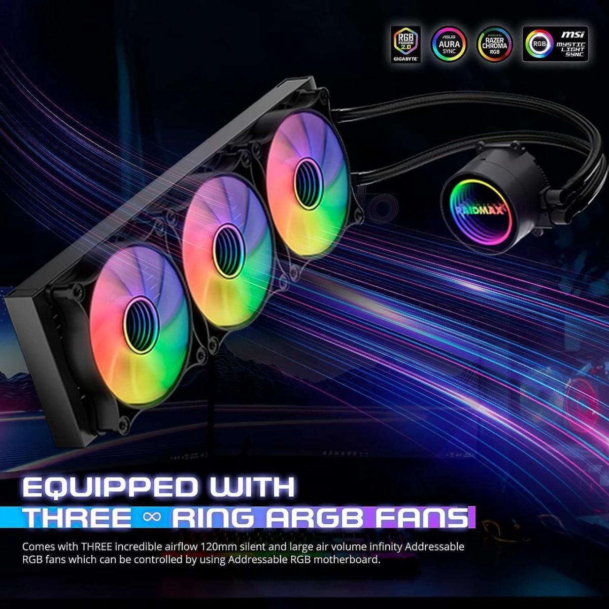 Raidmax Infinita Ls360 Aio Water Cooling System 360mm Argb/rgb Light Pwm Compatible With Intel & Amd Cpu Socket . White Raidmax Infinita Ls360 Aio Water Cooling System 360mm Argb/rgb Light Pwm Compatible With Intel & Amd Cpu Socket . White