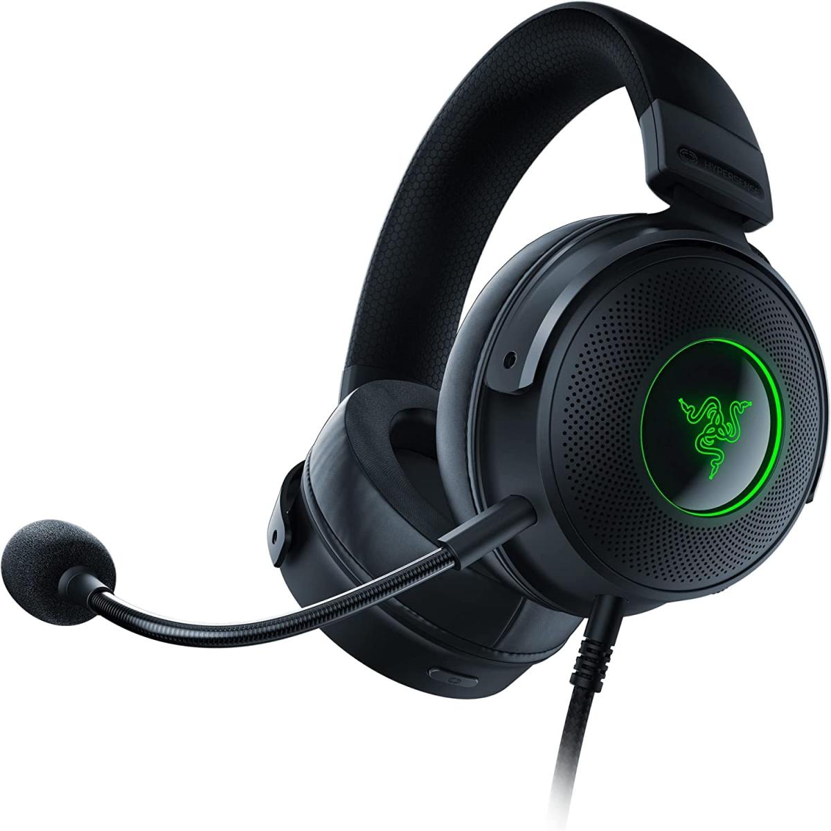 Razer Kraken V3 Hypersense Wired Usb Haptic Technology Triforce Titanium 50mm Drivers Detachable Mic Black