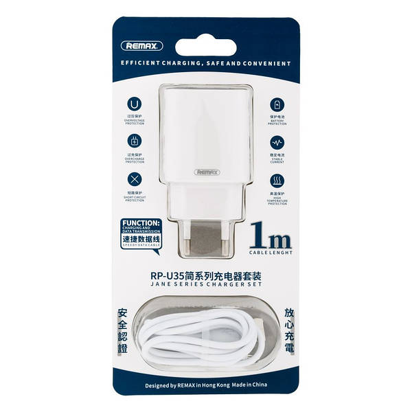 Remax Power Adapter 2 ports with USB-C to Micro Cable
