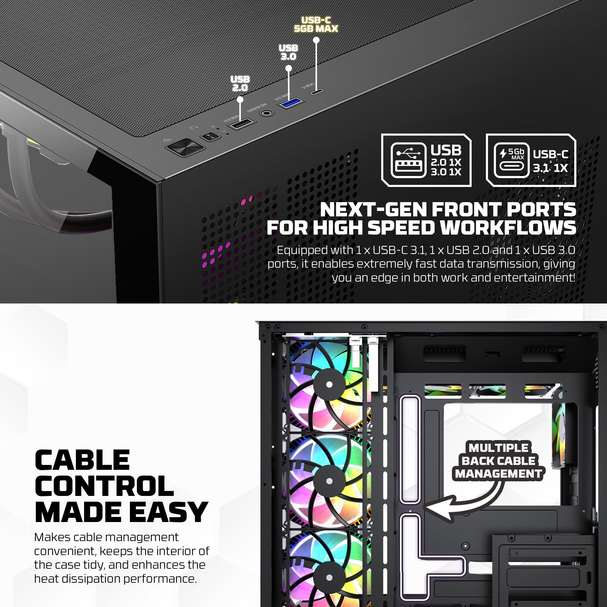 Fantech CG85 LUMINA Tower Gaming Case - Black, monitor