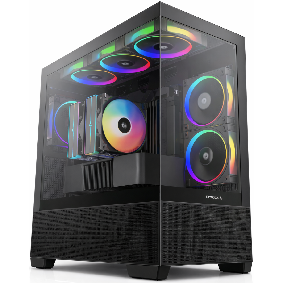 DeepCool CG380 3F Panoramic ATX Mid-Tower Case 3x Pre Installed ARGB Fans , Support Back Connectors & Up to 360mm +240mm Radiators, Front 2x USB3.0 1x USB C , Black