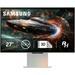 Samsung G90xf Odyssey 3d 27" Ips 4k Uhd 165hz Al Glasses Free 3d Video Conversion, 1ms, Hdr10+, Hdmi 2.1 Freesync Premium, Pivot Stand, Speakers, Usb Hub, Silver - CompuMe