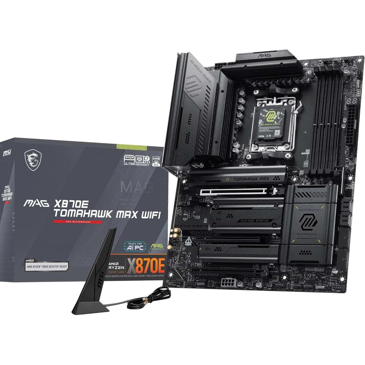 MSI MAG X870E Tomahawk MAX WiFi , ATX - Supports AMD Ryzen 9000/8000 / 7000 Processors, AM5 - DDR5 , Wi-Fi 7, 5G LAN