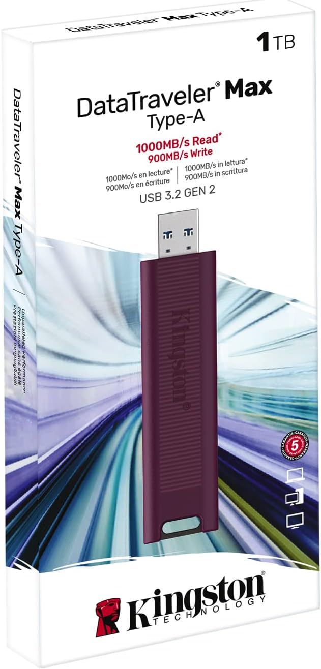 Kingston DataTraveler Max Type-A 1TB High Performance USB Flash Drive USB 3.2 Gen 2 Up to 1000 MB/s Sliding Cap Design DTMAXA/1TB