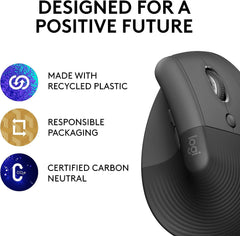 Logitech Lift Wireless Vertical Ergonomic Mouse for Business - Black