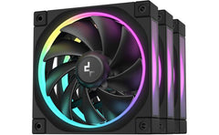 DeepCool FL12 120mm Case Fans, 2150 RPM Fan Speed, 55 CFM Fan Airflow, Fluid Dynamic Bearing Type, 4-Pin PWM Fan Connector, Addressable RGB LED, Pack of 3, Black