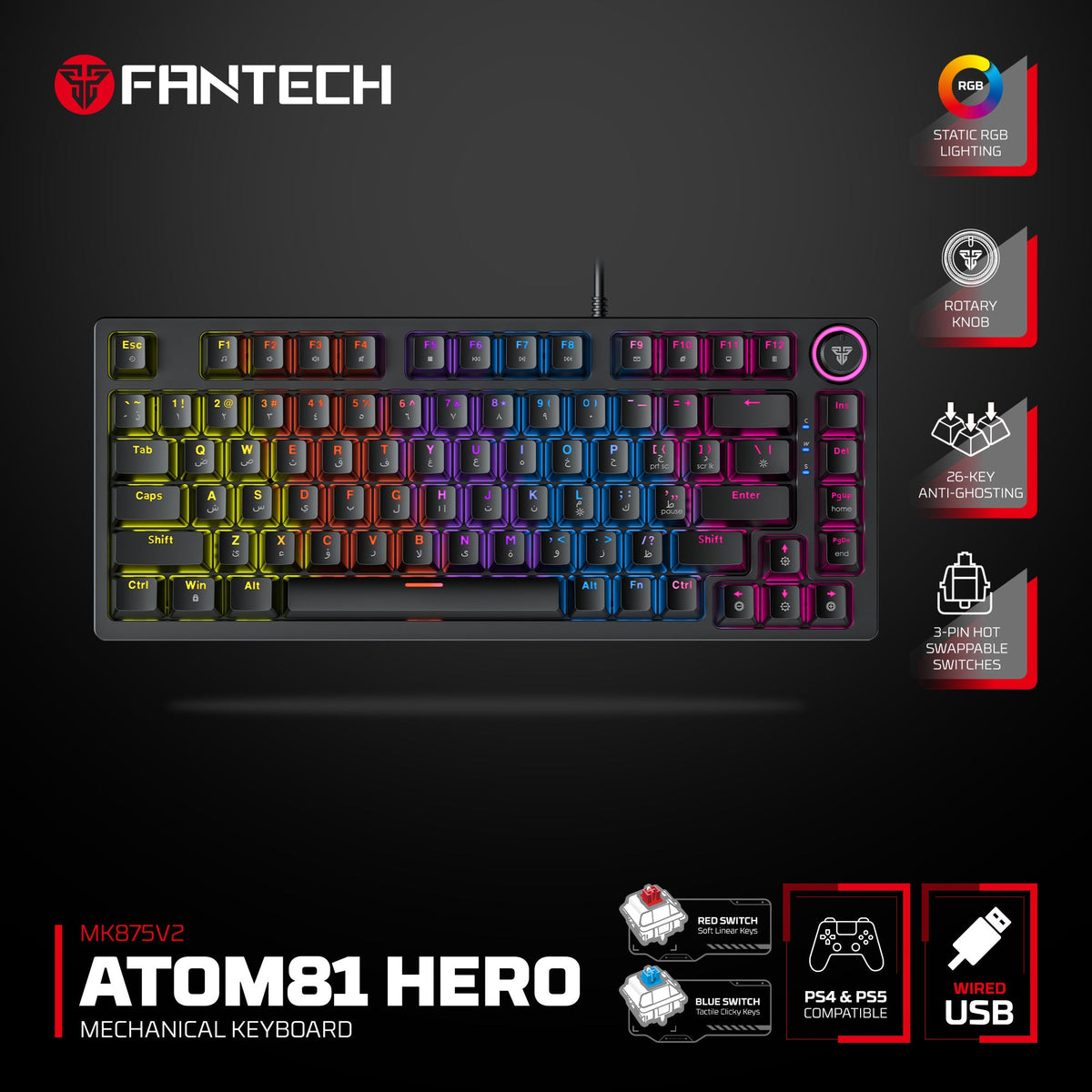 Fantech RGB mechanical gaming keyboard for computer setup