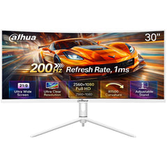 Dahua LM30-E330CW Gaming Curved Monitor, 30" WFHD VA , 200Hz Refresh Rate, 1ms (MPRT) , 1500R Curvature, Adaptive-Sync Technology, w/ 2x HDMI & 2x Display Ports , White