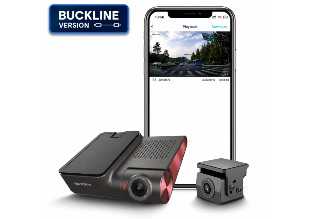 Hikvision AE-DC8322-G2PRO (BUCKLINE) - Dual-Channel Dash Camera, 4K Front + 1080P Rear, GPS, Wi-Fi, Bluetooth, G-Sensor, IPS Touch Screen