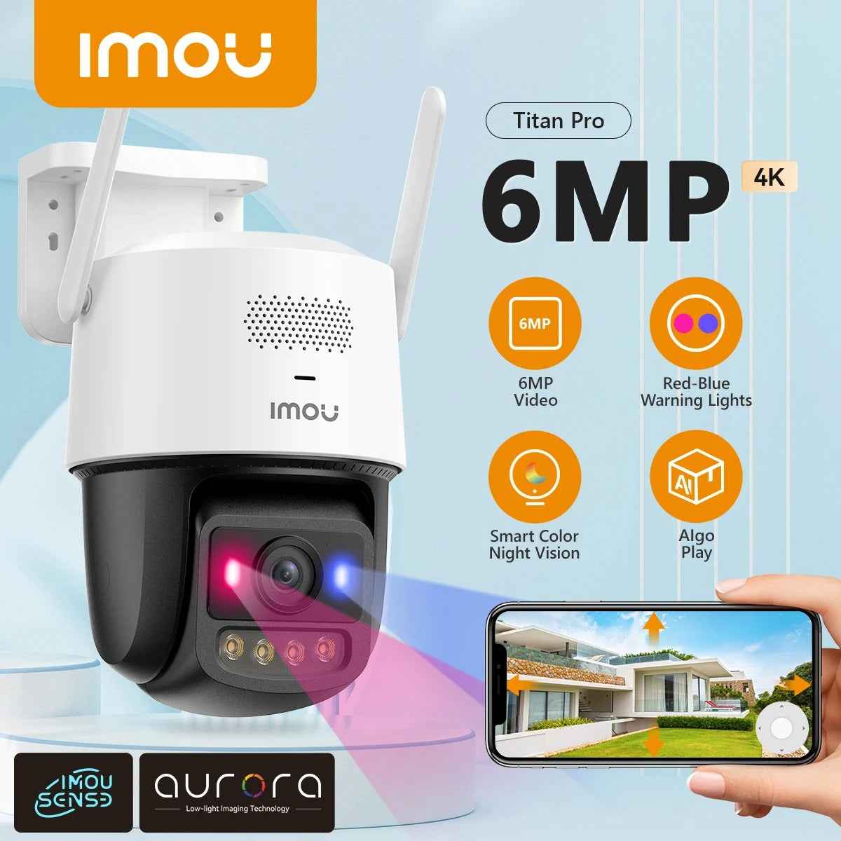 Imou 5g Wifi Ip Camera Titan Pro 6mp Red Blue Warning Lights Outdoor Poe Security Camera Full Color Night Vision Human Deteion