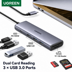 UGREEN CM511 6-in-1 USB-C Hub with 100W PD & SD/TF Card Reader - Grey