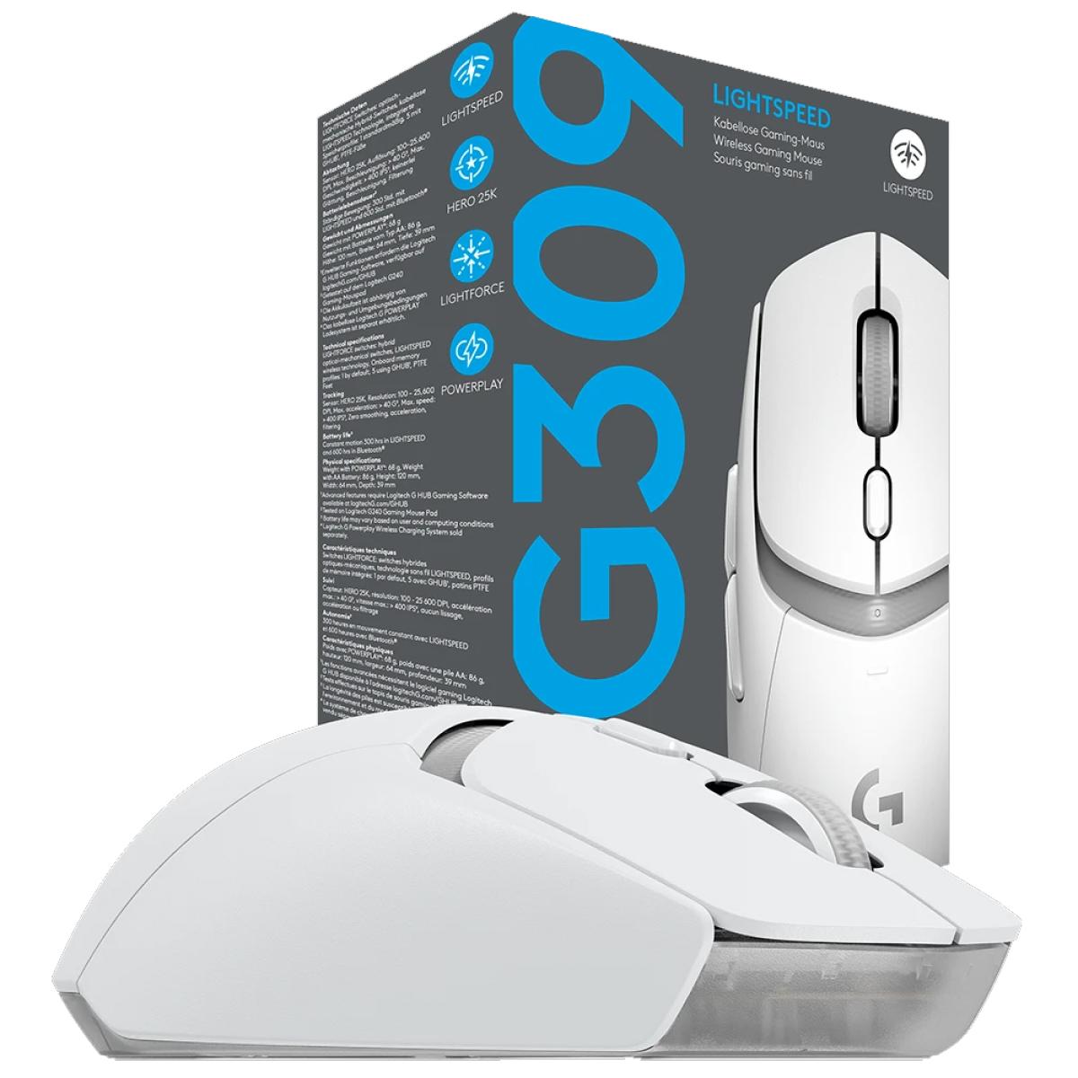 Logitech G309 Lightspeed Wireless Gaming Mouse, Lightweight, LIGHTFORCE Hybrid Switches, Hero 25K Sensor, 86g & 300+ hr Battery Life with AA Battery, 6 Programmable Buttons, PC & Mac -White