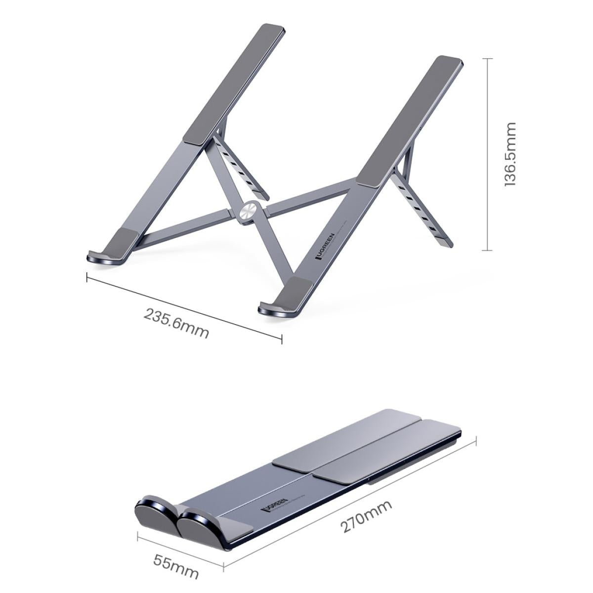 UGREEN 40289 Adjustable Laptop Stand Aluminum Compact and Foldable Holder - Silver