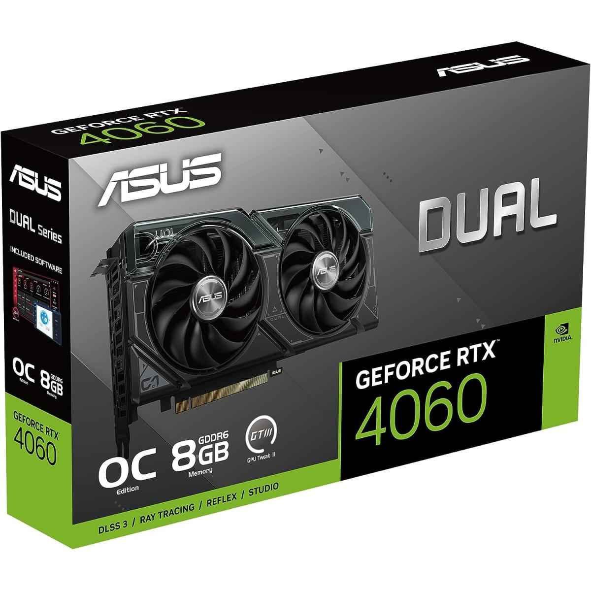Asus Dual Geforce Rtx™ 4060 Oc Edition 8gb Gddr6 Pcie 4.0 Dlss 3 Axial Tech Fan Design 0db Technology