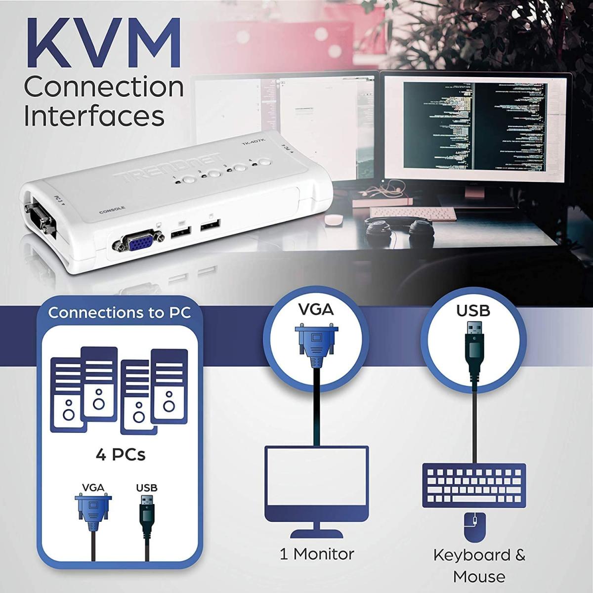 Trendnet Tk 407k 4 Port Usb Kvm Switch Kit Vga & Usb Conneions Cabling Included Control Up To 4 Computers For Window, Linux, & Mac Trendnet Tk 407k 4 Port Usb Kvm Switch Kit Vga & Usb Conneions Cabling Included Control Up To 4 Computers For Window, Linux, & Mac