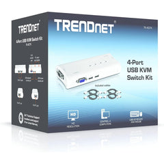 Trendnet Tk 407k 4 Port Usb Kvm Switch Kit Vga & Usb Conneions Cabling Included Control Up To 4 Computers For Window, Linux, & Mac