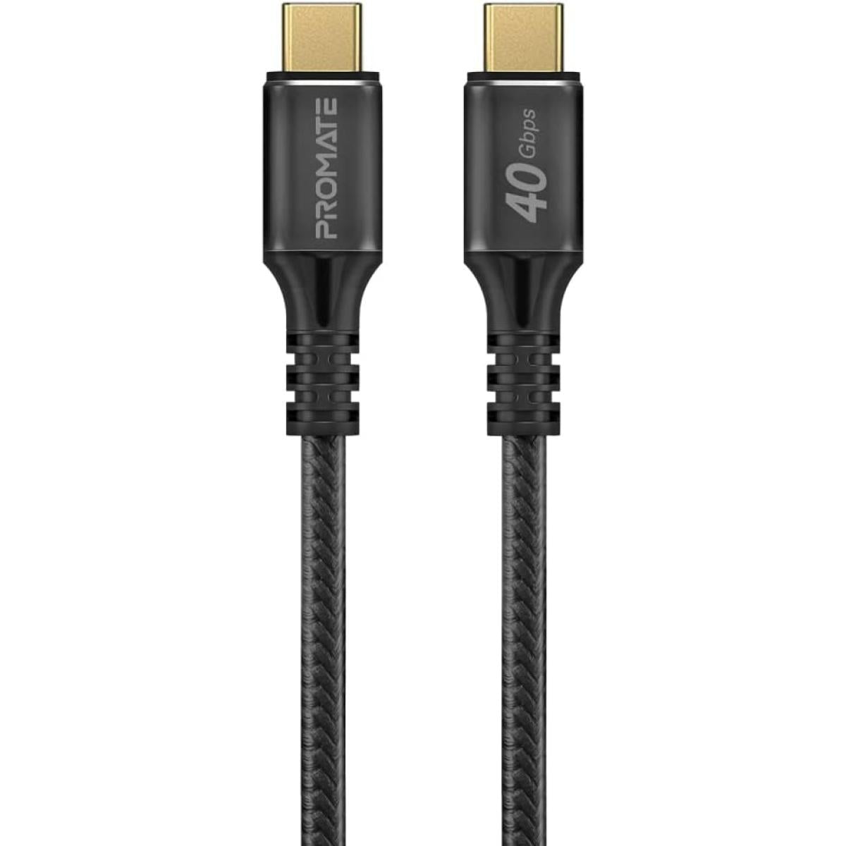 Promate PowerBolt240-2M USB-C Cable Ultra-Fast 240W Power Delivery Thunderbolt 3 w/ 8K Display Nylon Braided 2M Cord & 40Gbps Transfer Speed - Black