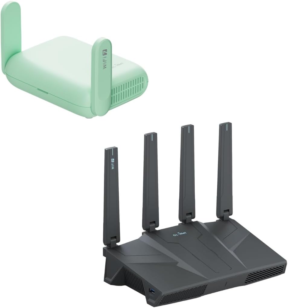 GL-MT3600BE (Beryl 7) Portable Travel Router & GL.iNet GL-BE6500 (Flint 3e) WiFi 7 Router