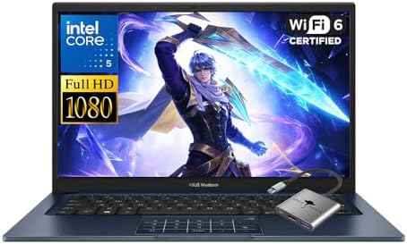 Vivobook 14 Laptop, Intel 10-Core 5 120U(Up to 5GHz), 16GB RAM 512GB SSD, 14" FHD IPS Win 11 WiFi 6 Bluetooth Laptops-Computer for Business College Students w/GM Accessory