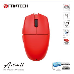 FANTECH ARIA XD7V2 Wireless Gaming Mouse, 53g Ultra-Lightweight HUANO Switches, Ambidextrous Egg Shape 5 Programmable Buttons, Red - CompuMe
