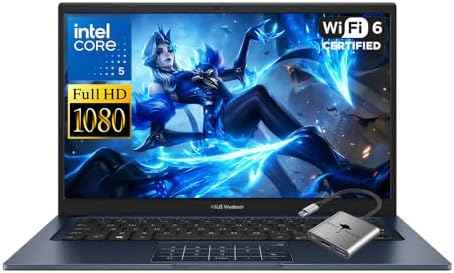 Vivobook 14 14" FHD Laptop, Intel 10-Core 5 120U(Up to 5GHz), 16GB RAM 512GB SSD, Win 11 Wifi6 Bluetooth Long Battery Life Webcam Computer for Business College Students w/GM Accessory