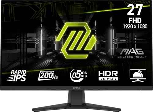 MAG 272F 27-inch 1920 x 1080 (FHD) Gaming Office Monitor, 200Hz, Adaptive Sync, HDR Ready, HDMI, VGA Port, VESA Mountable, Tilt, 4-Side Slim Bezel,0.5ms, Black