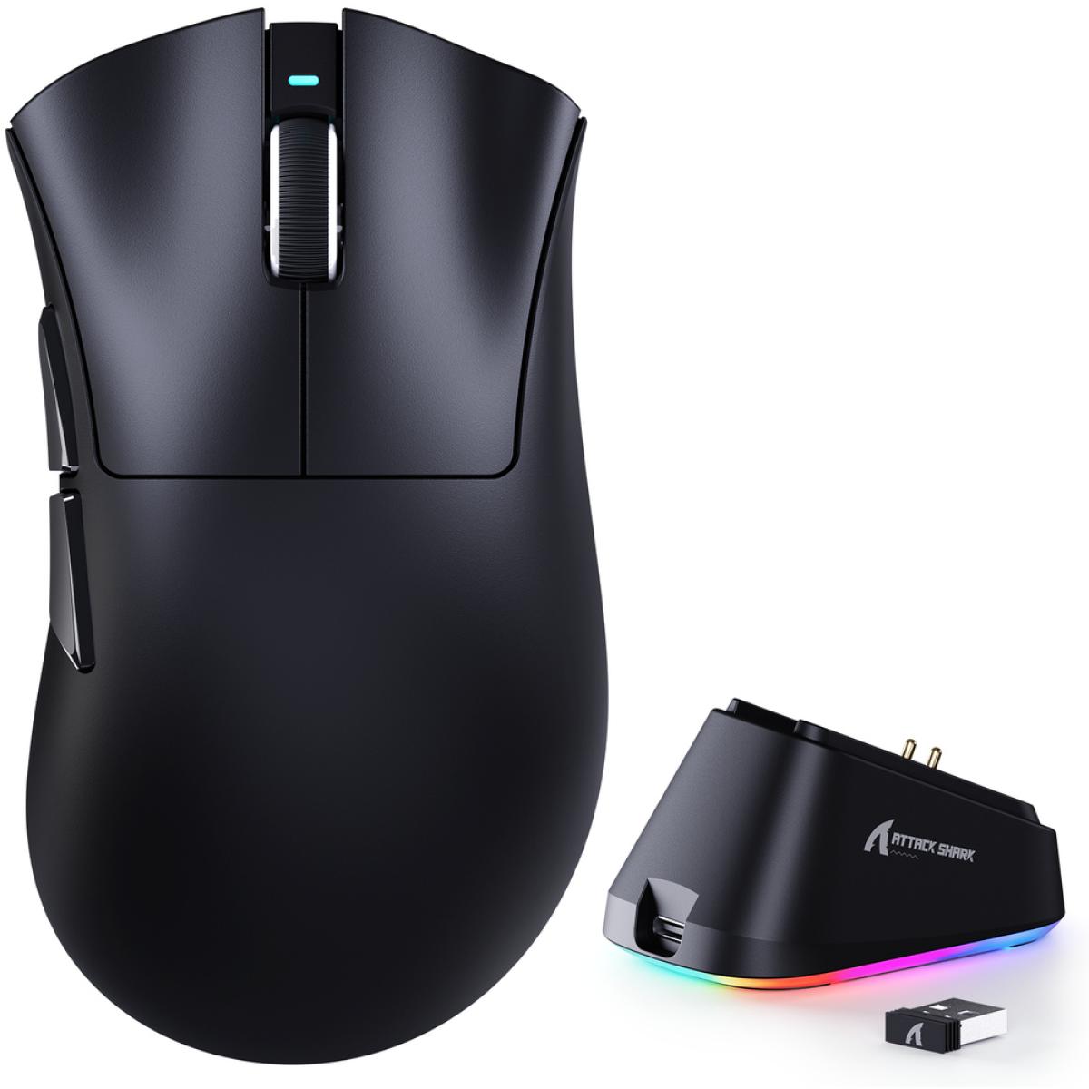 ATTACK SHARK V3 PRO Tri-Mode Wireless Gaming Mouse Black with RGB Charging Dock