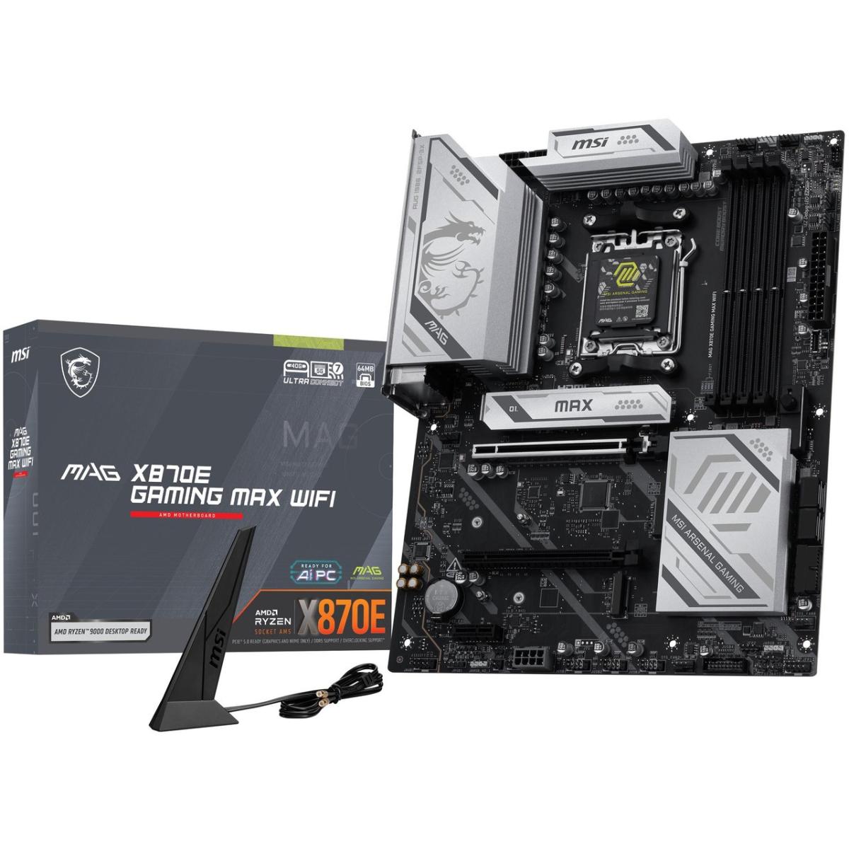 MSI MAG X870E GAMING MAX WIFI Motherboard, ATX - Supports AMD Ryzen 9000 / 8000 / 7000 Processors, AM5 - DDR5 , Wi-Fi 7, 5G LAN
