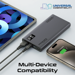 Promate BOLT-10PD Compact Smart Charging Power Bank with 20W PD Dual USB-C and 22.5W USB-A Ports - Black