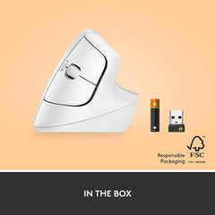 Logitech Lift Vertical Ergonomic Mouse- WHITE , Wireless, Bluetooth or Logi Bolt USB receiver