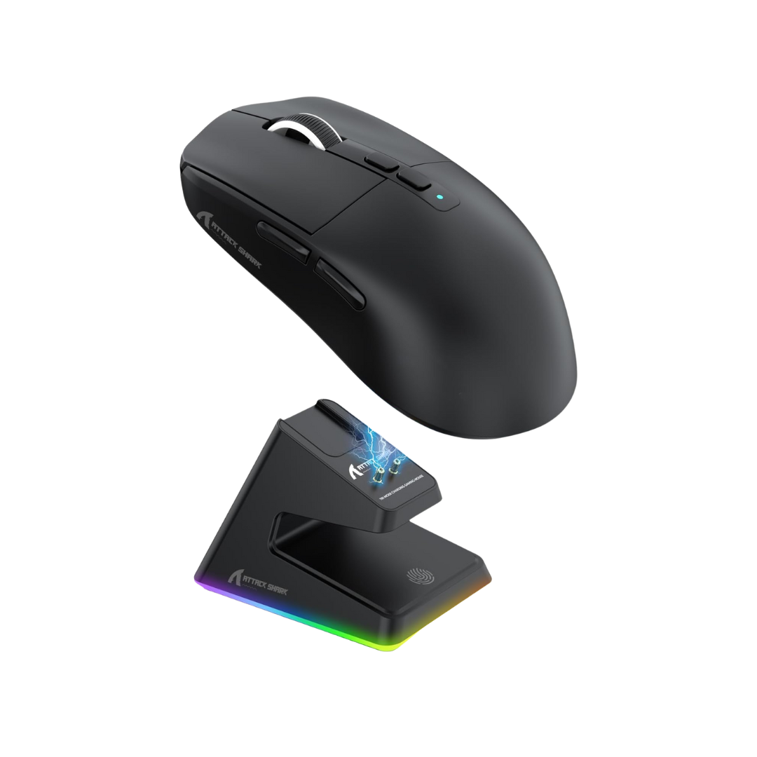 ATTACK SHARK X6 Lightweight Wireless Gaming Mouse with RGB Backlight Charging Base,Tri-Mode Wired/2.4GHz/BT5.2,26K DPI, 395 Optical PAW3Sensor,HUANO Switch,5programmable Buttons,PC/Mac(Black)