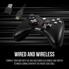 MSI Force GC30V2 Wireless Rechargeable Battery , Dual Vibration Motors, Dual Connection Modes, Gaming Controller - BLACK