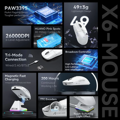 ATTACK SHARK X6 PAW-3395 Wireless Gaming Mouse - Black