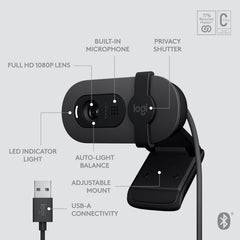 Logitech Brio 105 Full HD 1080p business webcam with auto light balance and integrated privacy shutter