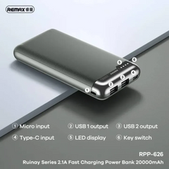 Remax RPP-626 20000mAh Power Bank - Gray