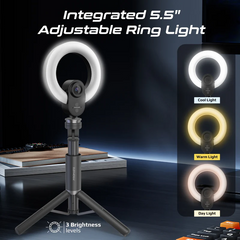 Promate VistaCam 2K Ultra-HD Webcam with Built-in Mic & Ring Light and detachable Tripod