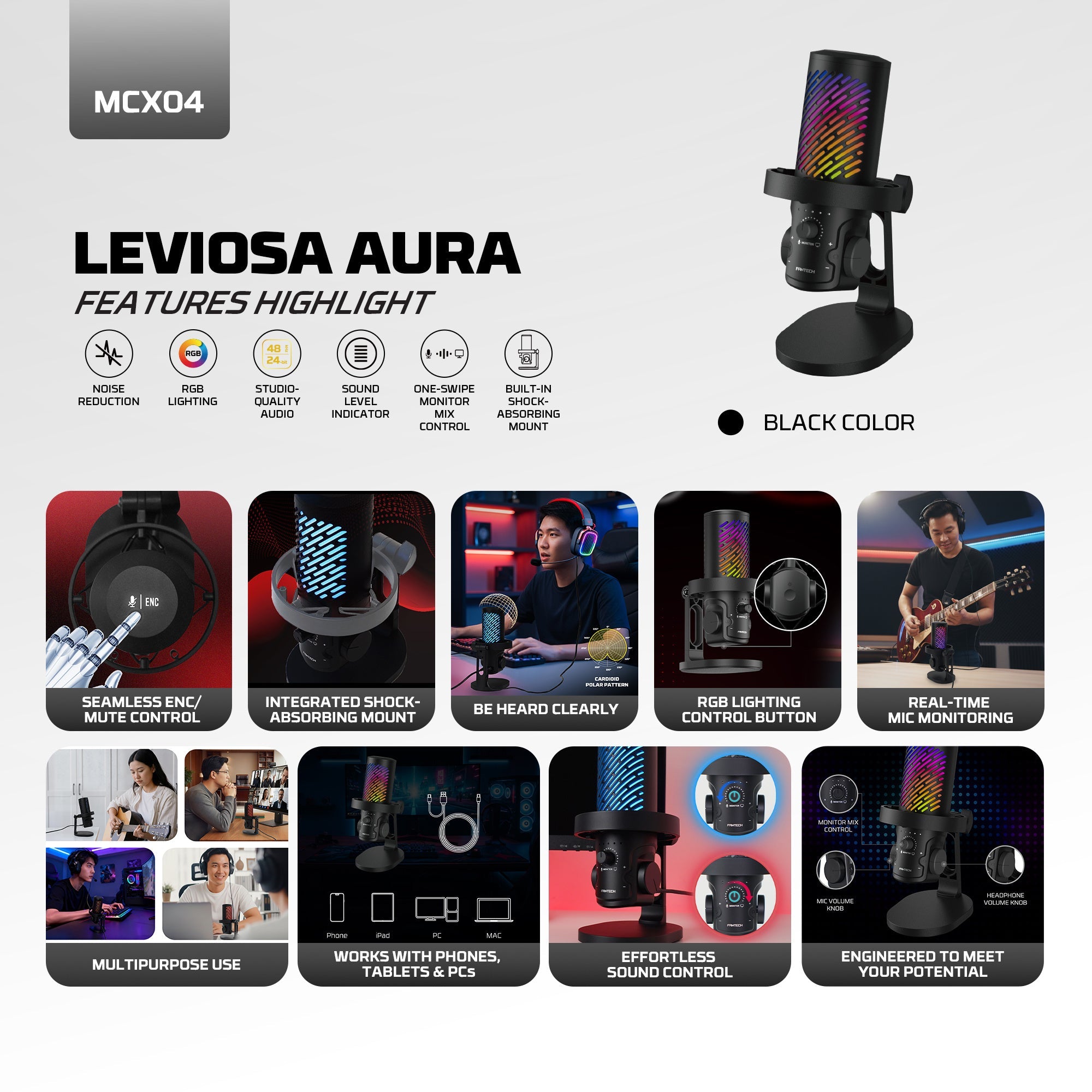 Fantech MCX04 Leviosa Aura Condenser Microphone, streaming equipment