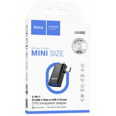 HOCO UA36E 2-in-1 Type-C/iP to USB-A OTG Adapter 480Mbps - Black