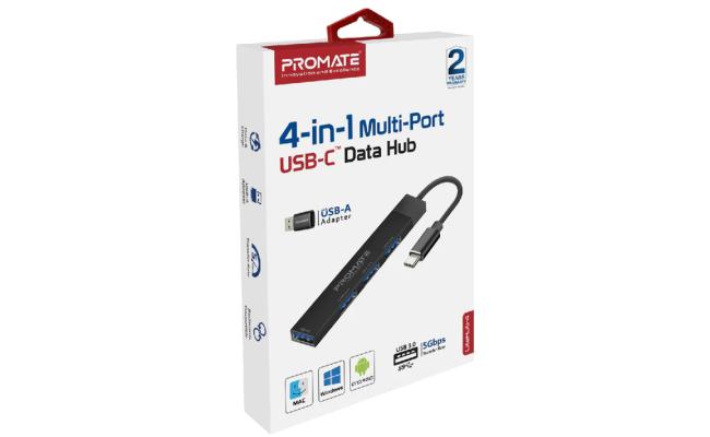 Promate Litehub 4 4 In 1 Multi Port Usb C Hub 4 Usb A Ports 480mbps / 5gbps Transfer Rate For Windows & Mac Black Promate Litehub 4 4 In 1 Multi Port Usb C Hub 4 Usb A Ports 480mbps / 5gbps Transfer Rate For Windows & Mac Black