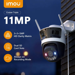 IMOU Cruiser Triple Lens Outdoor 11MP Camera 2 Red-Bule Warning Light PTZ WiFi Camera Vehicle & Human Detection Surveillance Monitor