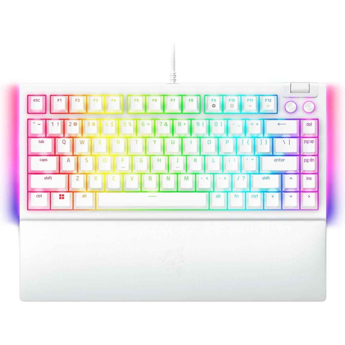 Razer Blackwidow V4 75% Mechanical Hot Swappable Compa & Durable Chroma Mf Roller & Media Keys Wrist Rest Orange Taile Switches White
